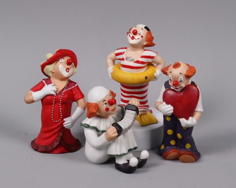 Goebel, "Happy Clowns", figuriner i porslin, 4st