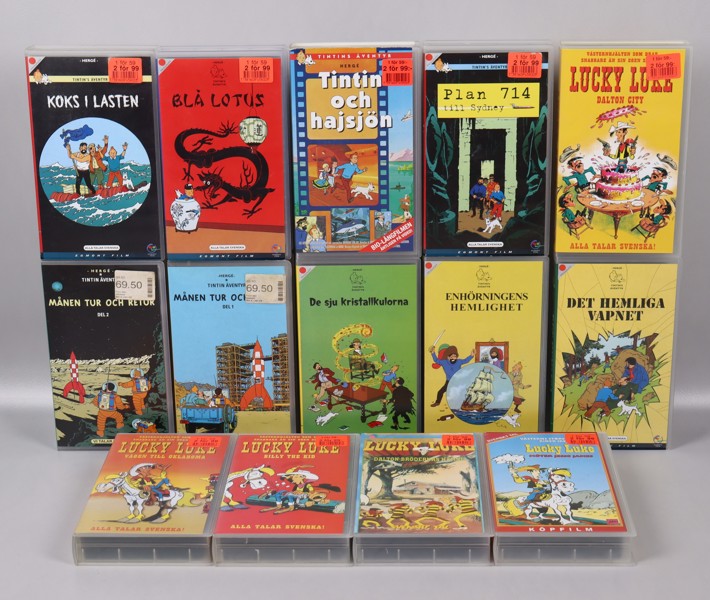 VHS, Tintin och Lucky Luke, 14st