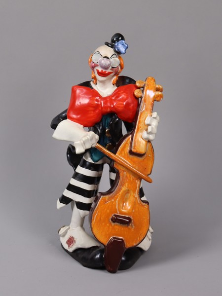 Anzengruber, Wien, Österrike, figuriner i keramik, clown med cello, 1950/60-tal