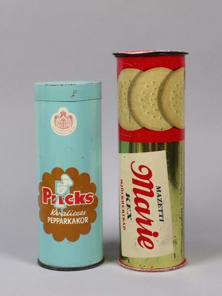 Plåtburkar, "Mazetti Marie Kex" &  "Pricks Kvalitets Pepparkakor"